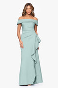 Sage Petite “Dolly” Techno Scuba Off The Shoulder Ruffle Dress, front view