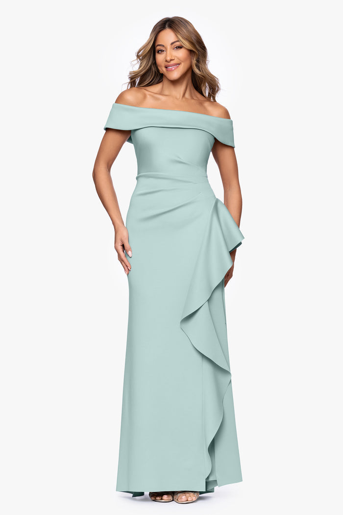 Sage Petite “Dolly” Techno Scuba Off The Shoulder Ruffle Dress, second alternate front view