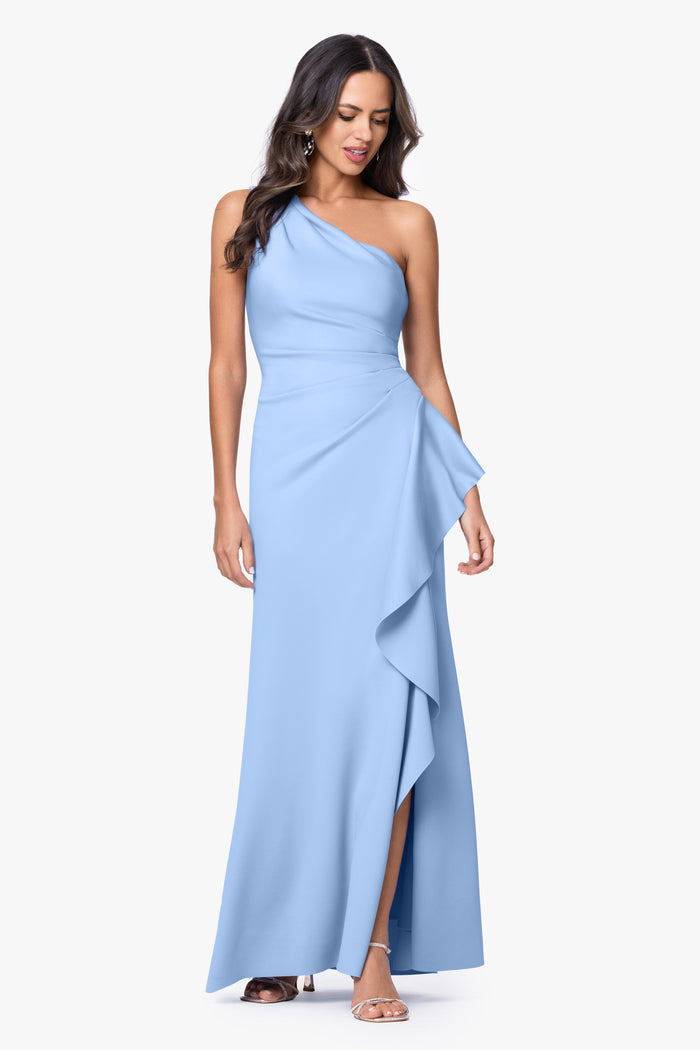 Petite "Flo" Techno Scuba One Shoulder Ruffle Dress