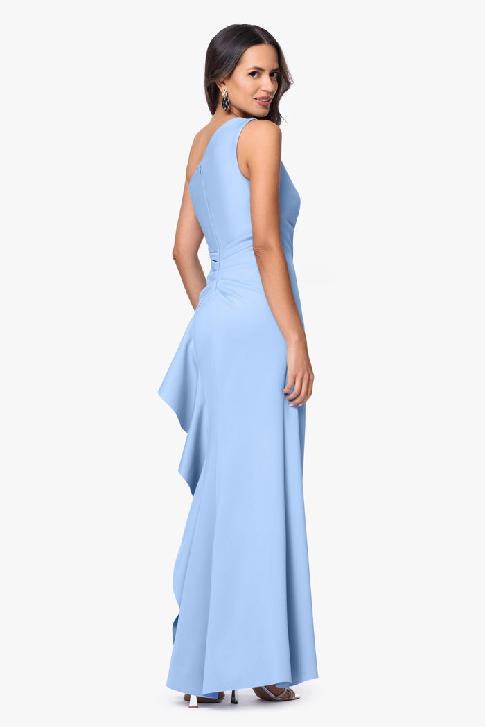 Petite "Flo" Techno Scuba One Shoulder Ruffle Dress