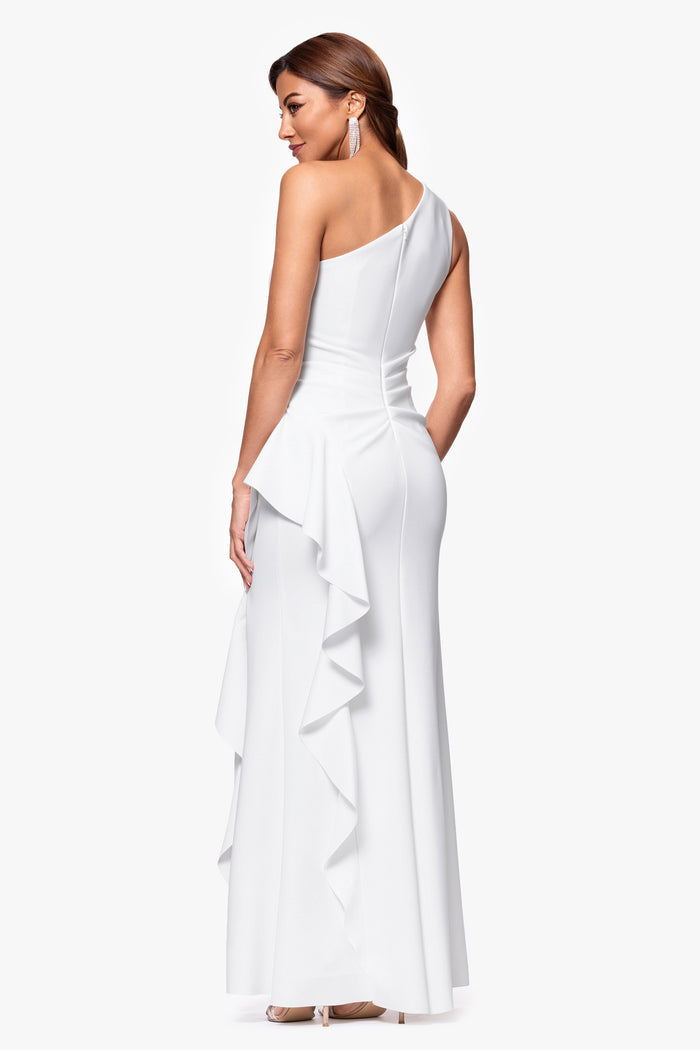 Petite "Flo" Techno Scuba One Shoulder Ruffle Dress