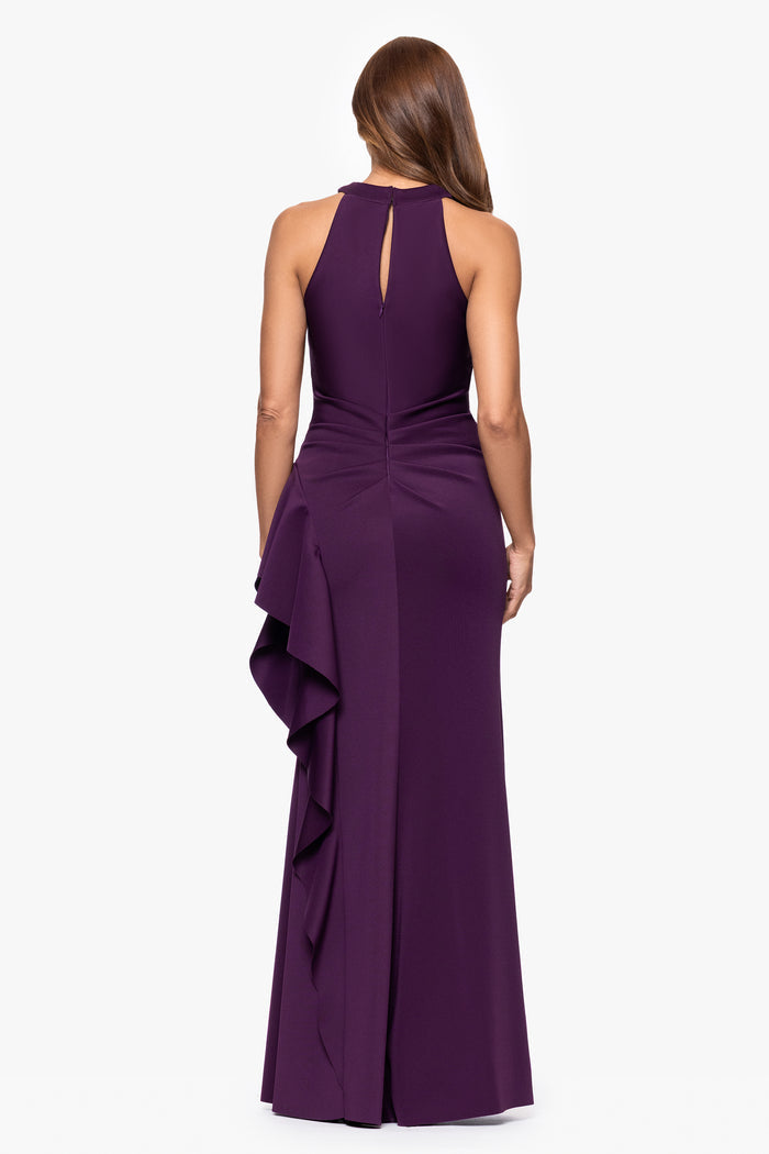 Plum Petite “Gigi” Techno Scuba Cross Neck Dress, back view