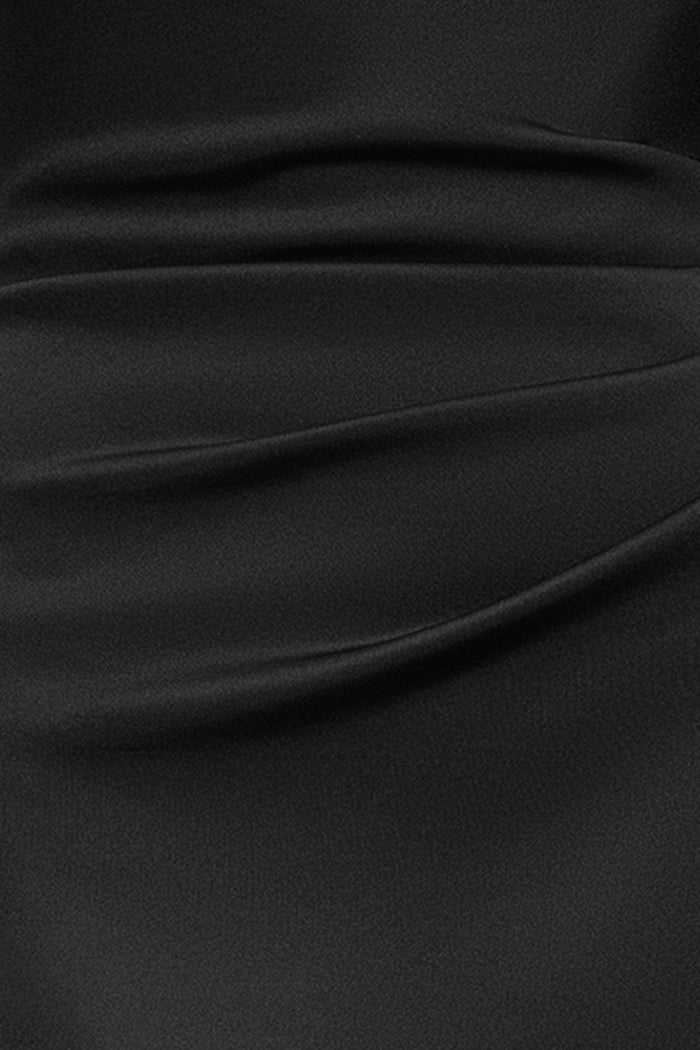 Black Petite “Gigi” Techno Scuba Cross Neck Dress, techno scuba fabric and ruching detail