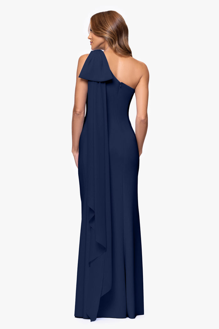Petite "Gwen" Techno Scuba One Shoulder Sash Dress