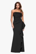 Black Petite “Jacqueline” Techno Scuba Strapless Ruffle Dress, front view
