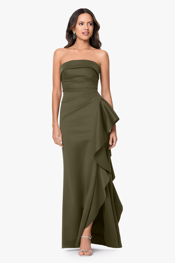 Petite "Jacqueline" Techno Scuba Strapless Ruffle Dress