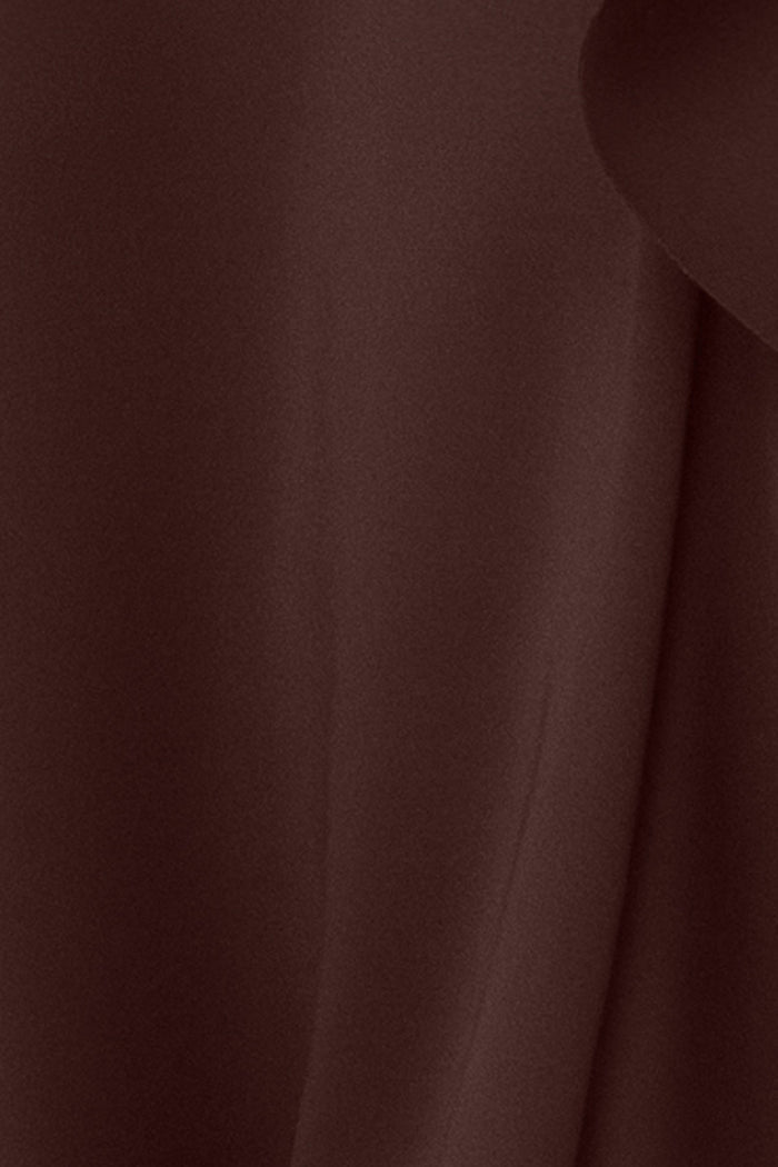 Brown Petite “Jacqueline” Techno Scuba Strapless Ruffle Dress, techno scuba fabric and ruffle detail
