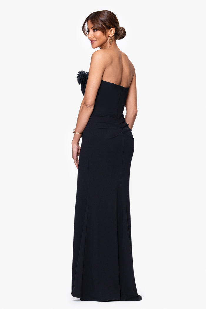 Petite "Kimberly" Scuba Crepe Chiffon Ruffle Strapless Dress