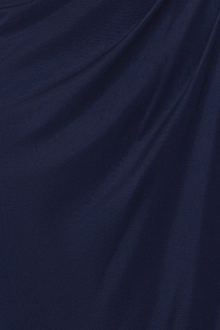 Navy Petite “Lana” Sheer Matte Jersey Beaded Flutter Sleeve Dress, matte jersey fabric detail