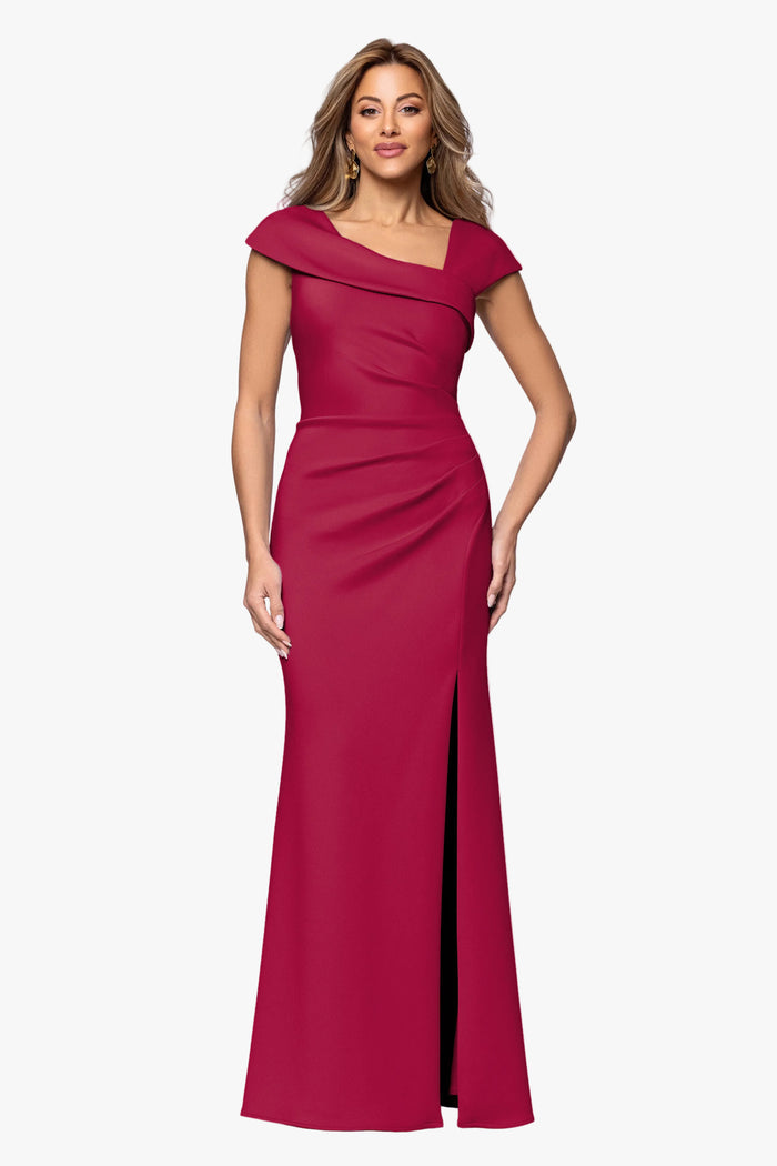 Petite "Lenore" Techno Scuba Asymmetrical Neckline Dress