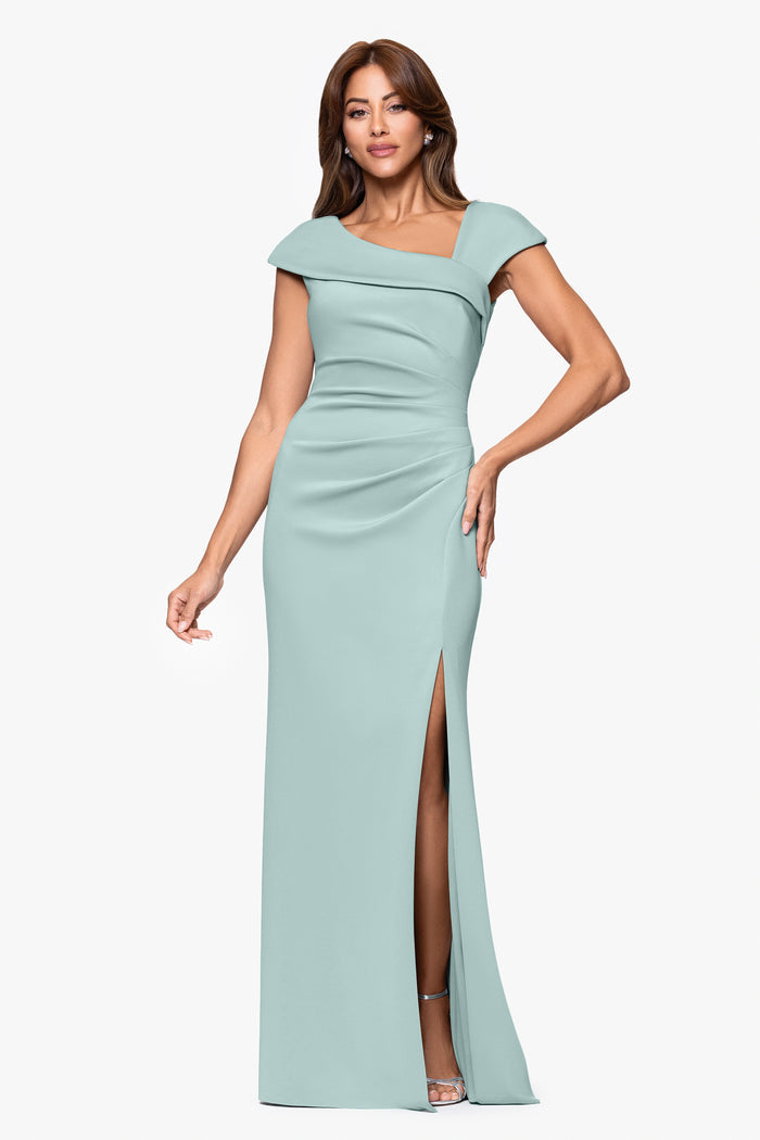 Sage Petite “Lenore” Techno Scuba Asymmetrical Neckline Dress, front view