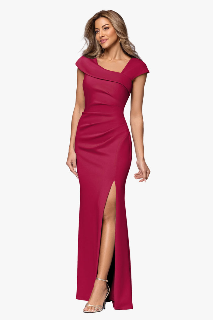 Petite "Lenore" Techno Scuba Asymmetrical Neckline Dress