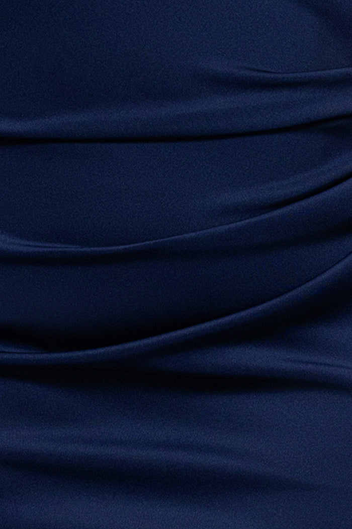 Midnight Petite “Lenore” Techno Scuba Asymmetrical Neckline Dress, techno scuba fabric detail