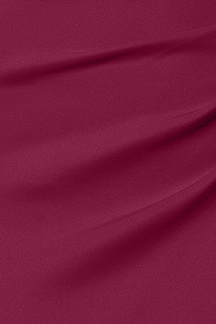 Wine Petite “Lenore” Techno Scuba Asymmetrical Neckline Dress, techno scuba fabric detail