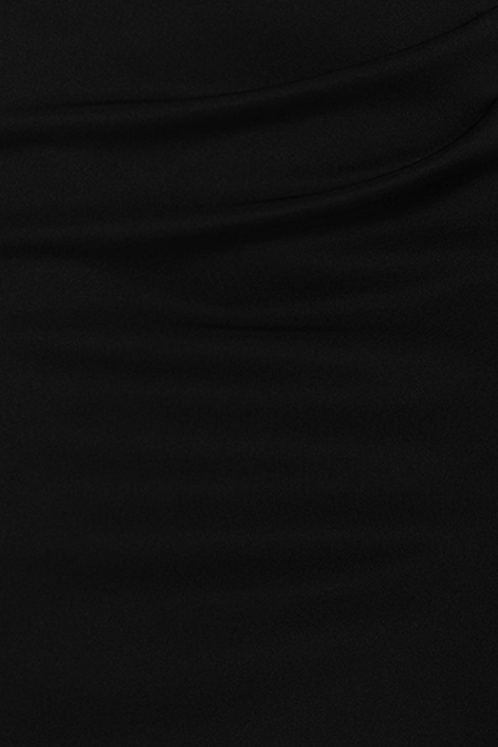 Black Petite “Lenore” Techno Scuba Asymmetrical Neckline Dress, techno scuba fabric detail