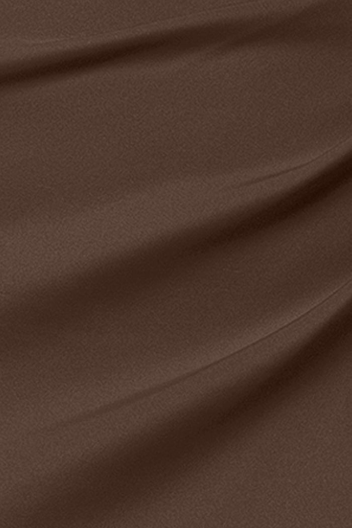 Brown Petite “Lenore” Techno Scuba Asymmetrical Neckline Dress, techno scuba fabric detail