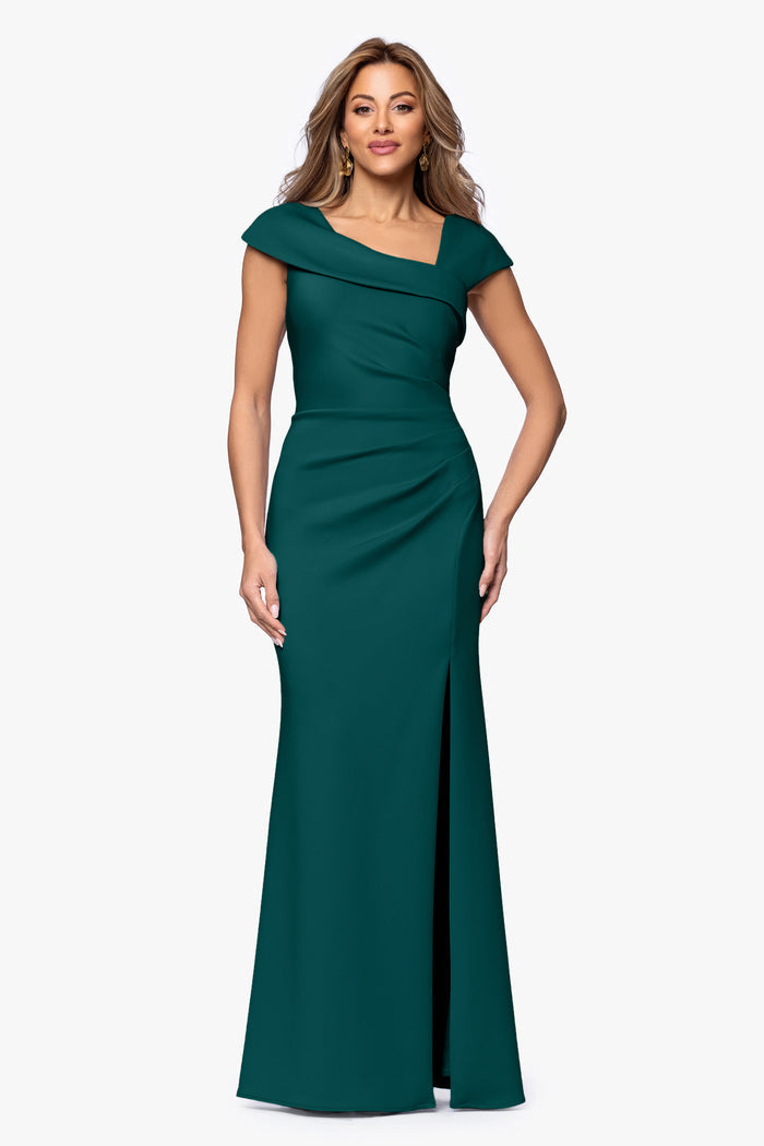 Hunter Petite “Lenore” Techno Scuba Asymmetrical Neckline Dress, front view