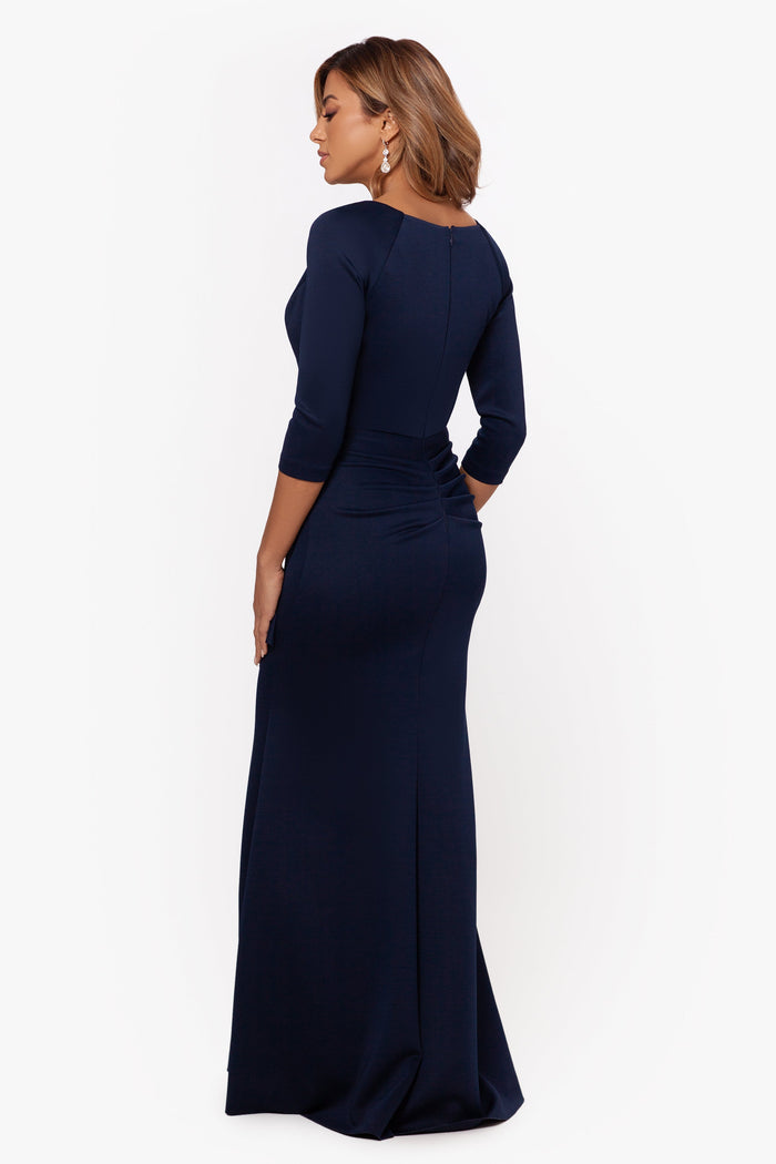 Midnight Petite “Lexi” Scuba Crepe Long Sleeve Dress, back view