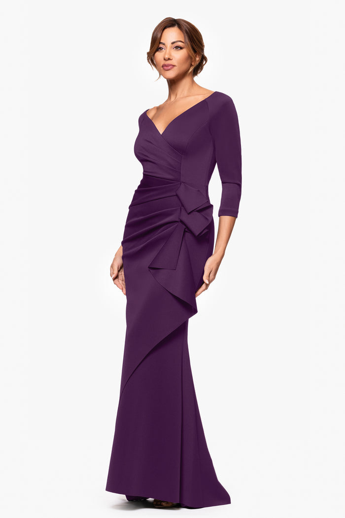 Plum Petite “Lexi” Scuba Crepe Long Sleeve Dress, angled three-quarter view