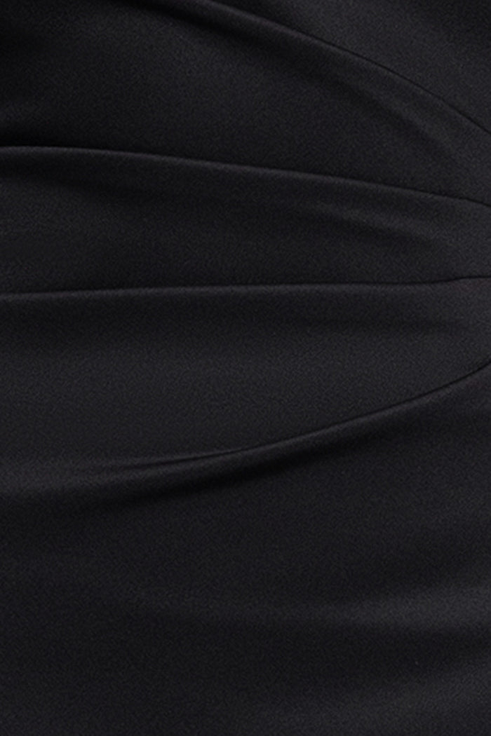 Black Petite “Lyra” Techno Scuba Mesh Long Sleeve Dress, techno scuba fabric and ruching detail