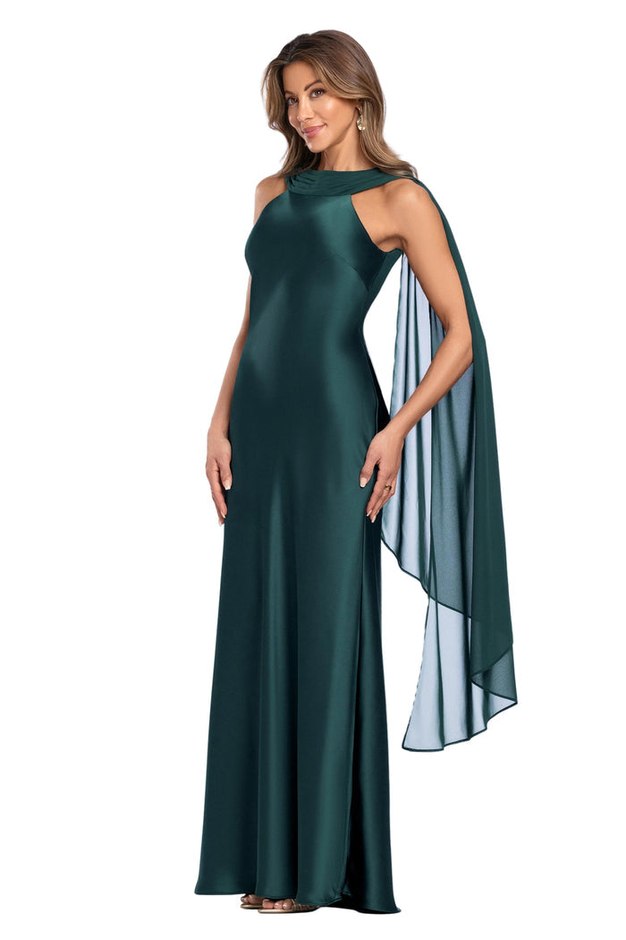 Petite "Monica" Satin & Chiffon Scarf Dress