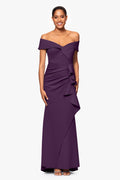 Plum Petite “Patti” Techno Scuba Off The Shoulder Dress, front view