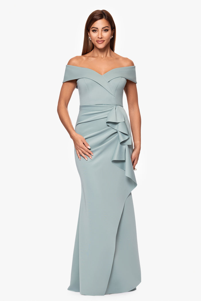 Sage “Patti” Techno Scuba Off The Shoulder Dress, alternate front view