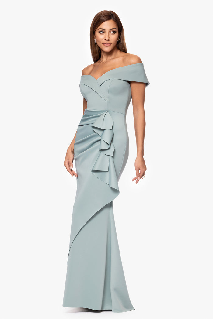 Sage Petite “Patti” Techno Scuba Off The Shoulder Dress, front view