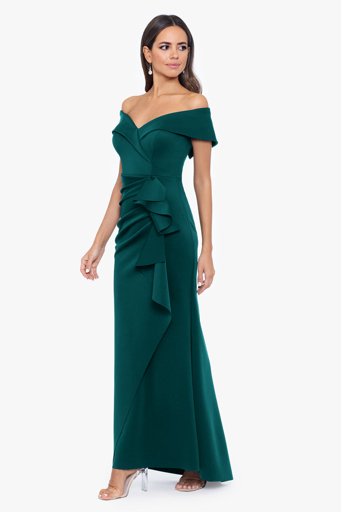 Hunter Petite “Patti” Techno Scuba Off The Shoulder Dress, three-quarter view