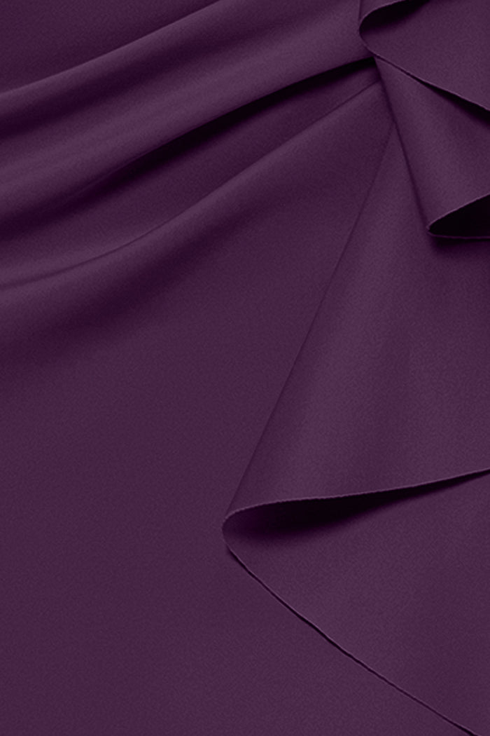 Plum Petite “Patti” Techno Scuba Off The Shoulder Dress, techno scuba fabric and ruching detail