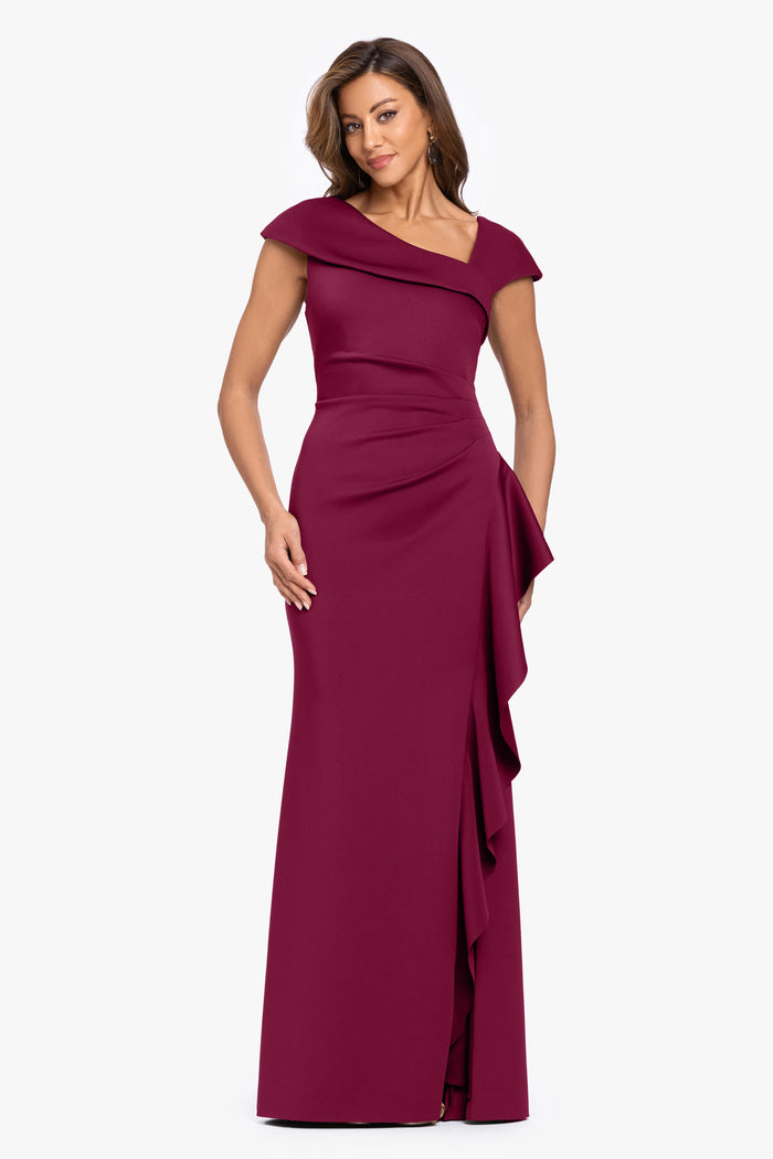Petite "Rory" Techno Scuba Asymmetrical Side Ruffle Dress