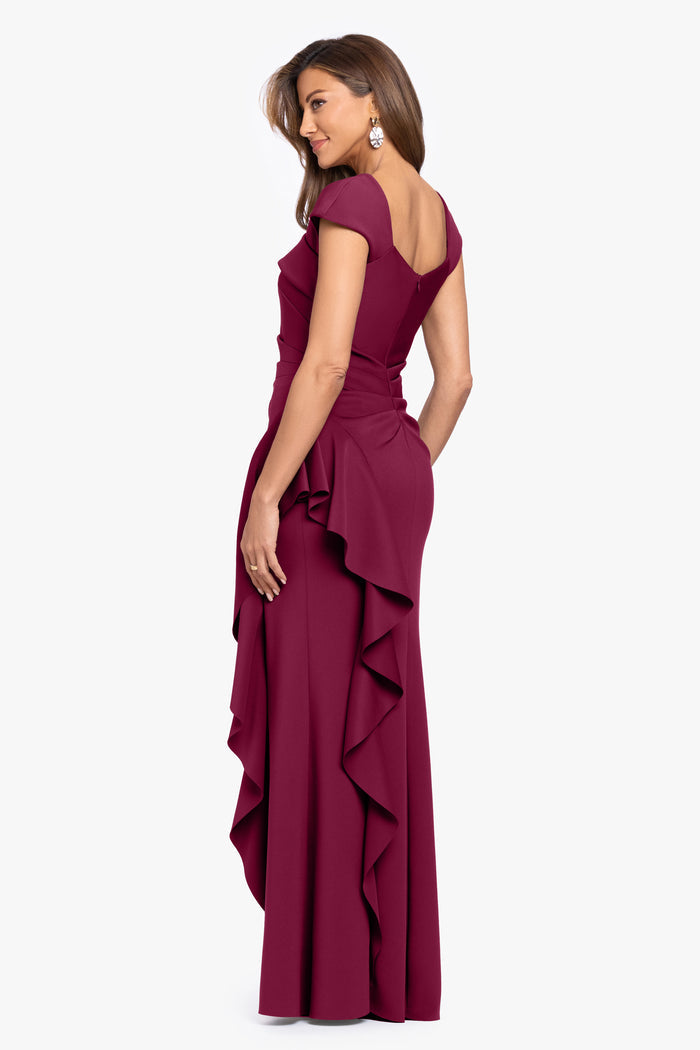 Petite "Rory" Techno Scuba Asymmetrical Side Ruffle Dress