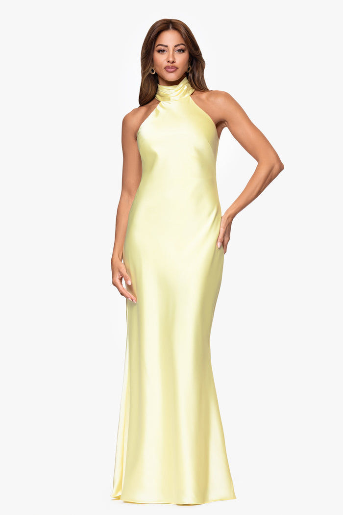Butter  “Ruth” Satin High Tie Neck Backless Dress, front view