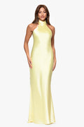 Butter “Ruth” Satin High Tie Neck Backless Dress, alternate front view
