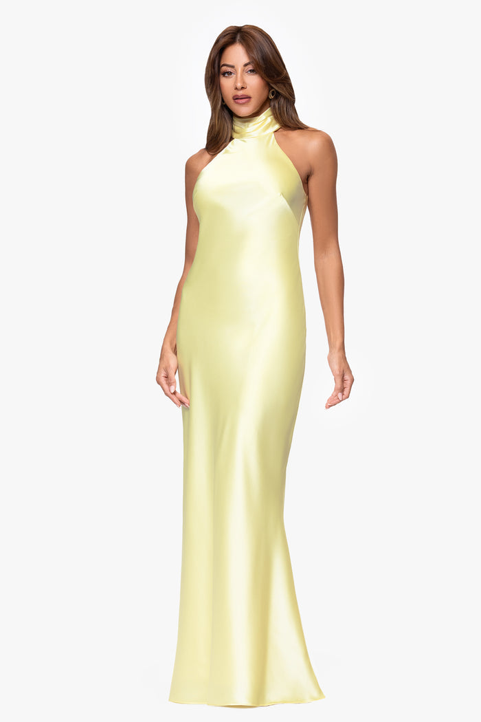 Butter “Ruth” Satin High Tie Neck Backless Dress, second alternate front view