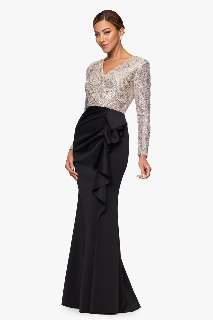 Petite "Tabitha" Sequin Top & Techno Scuba Skirt Long Sleeve Dress