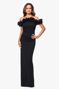 Black Petite “Tyla” Scuba Crepe Ruffle Top Dress, front view