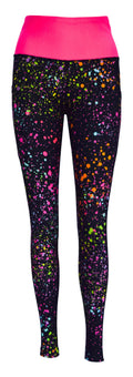 Pink Galaxy + Pockets leggings with colorful galaxy print, bright pink waistband, and deep side pockets for keys and phone