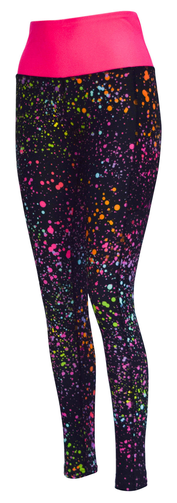 Pink Galaxy + Pockets leggings with colorful galaxy print, pink waistband, and deep side pockets for keys and phone.