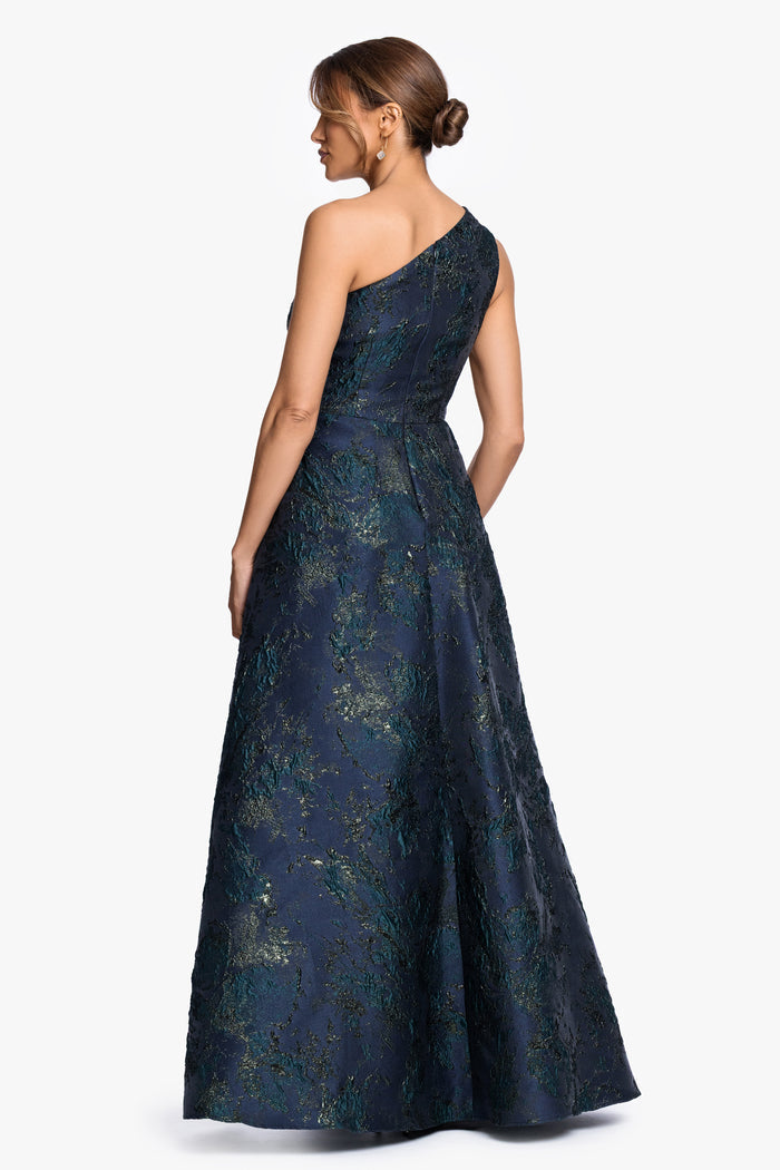 "Piper" Brocade One Shoulder Gown