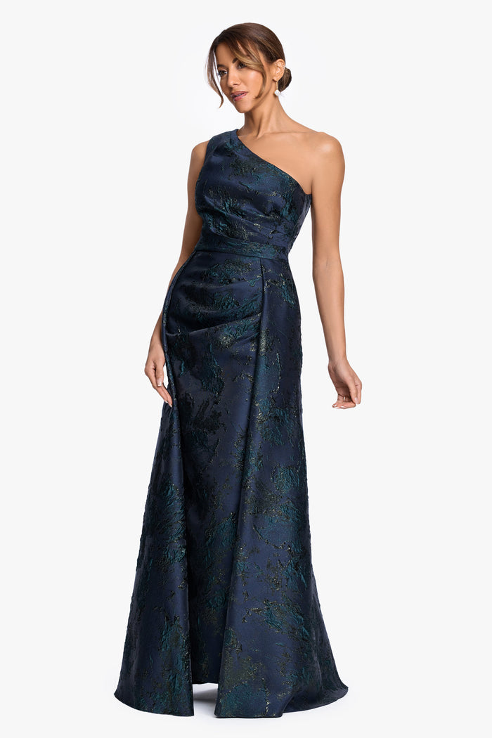"Piper" Brocade One Shoulder Gown