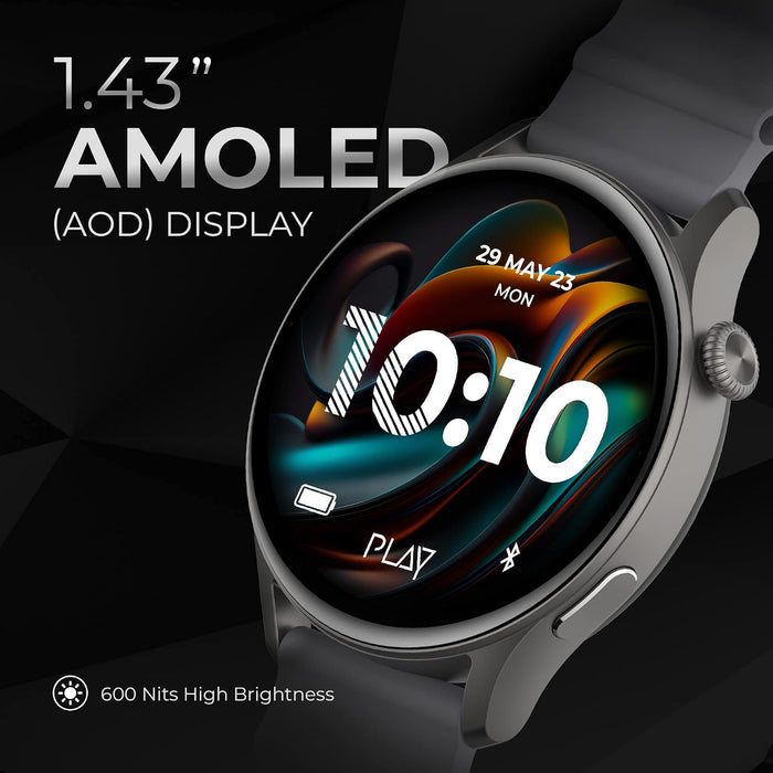PLAYFIT Flaunt 2 1.43" AMOLED Round Display with Rotary Crown (Grey)