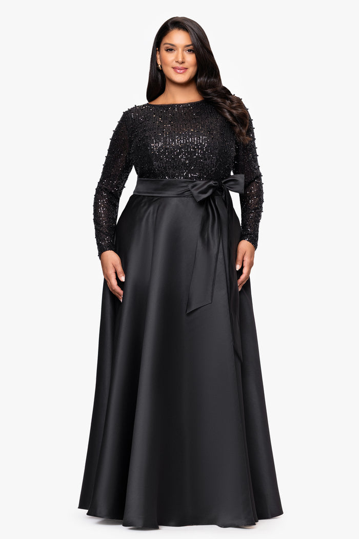 Plus "Amanda" Sequin Top & Satin Skirt Dress