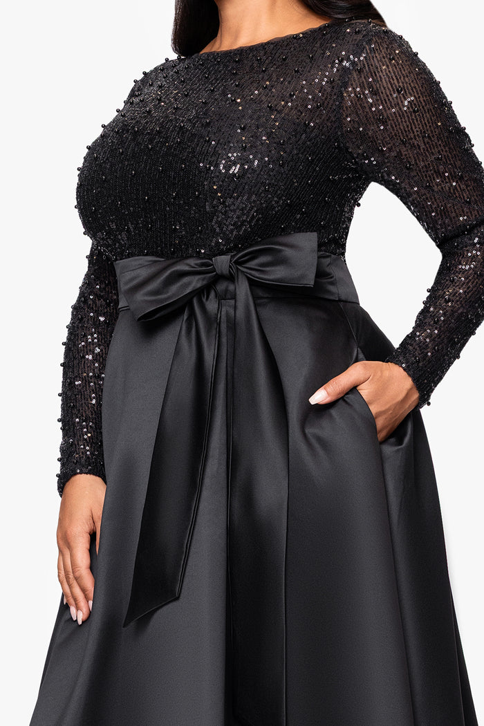 Plus "Amanda" Sequin Top & Satin Skirt Dress