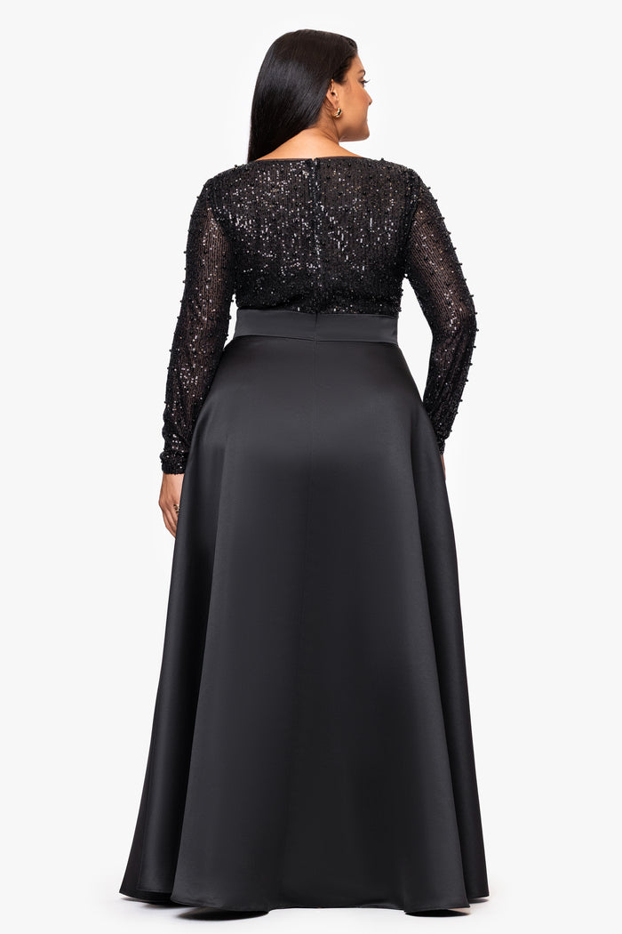 Plus "Amanda" Sequin Top & Satin Skirt Dress