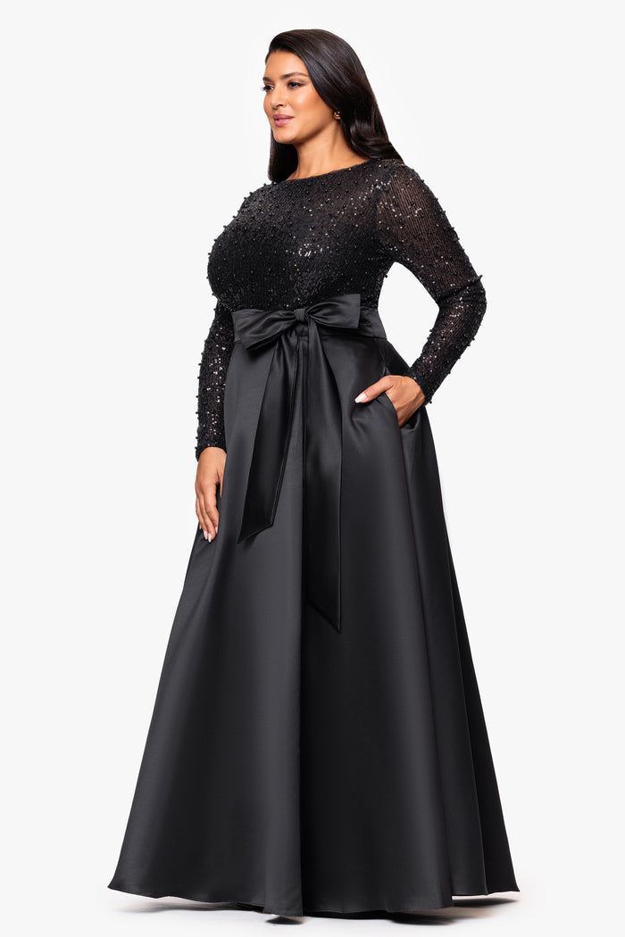 Plus "Amanda" Sequin Top & Satin Skirt Dress