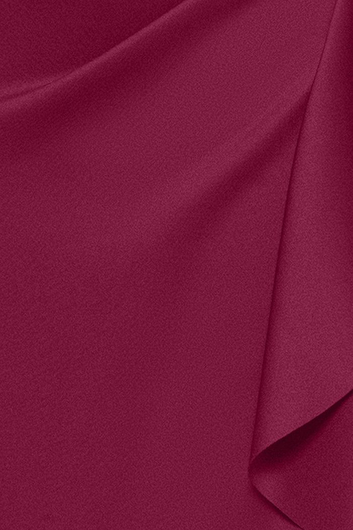 Plum Plus “Amber” Techno Scuba 3/4 Sleeve V-Neck Ruffle Dress, techno scuba fabric and ruffle detail