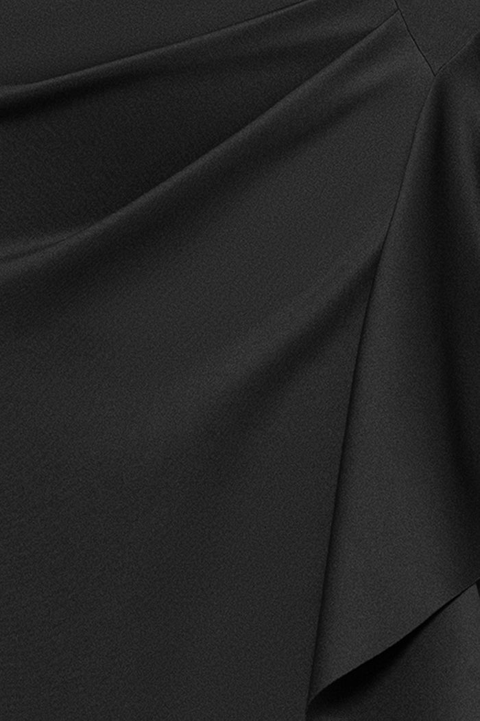 Black Plus “Amber” Techno Scuba 3/4 Sleeve V-Neck Ruffle Dress, techno scuba fabric and ruffle detail