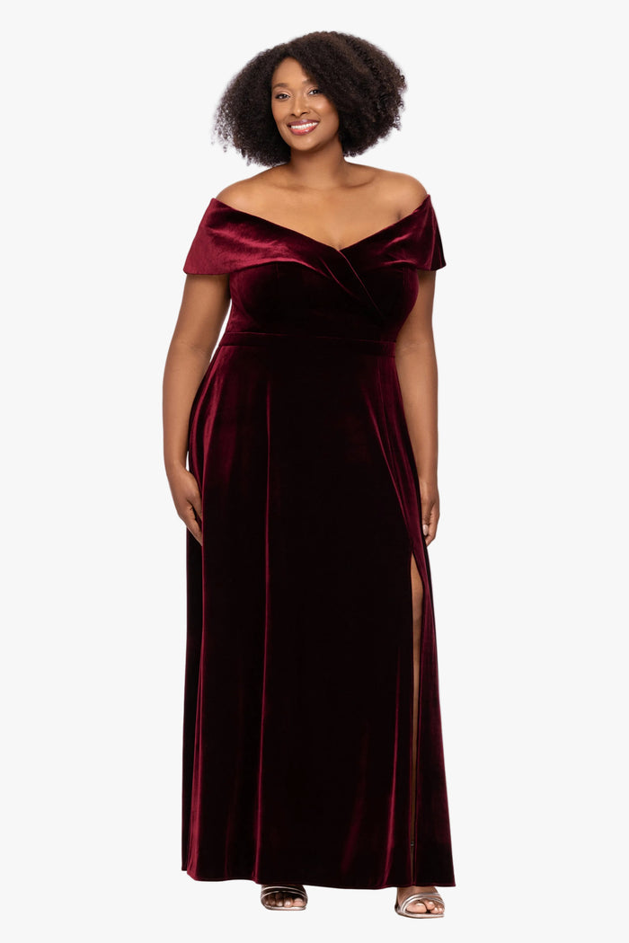 Plus "Candace" Velvet Off Shoulder Gown