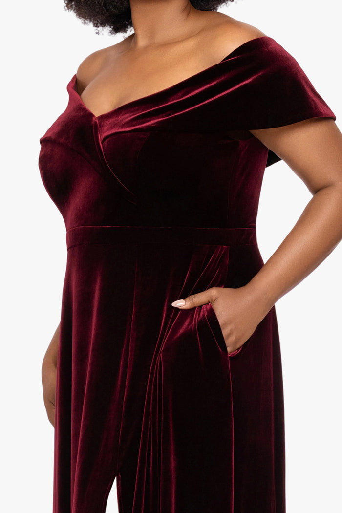 Plus "Candace" Velvet Off Shoulder Gown